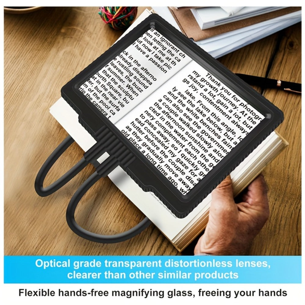Hands-Free Magnifying Glass 5X Full Page, Flexible Gooseneck Neck-Worn Reading Magnifier for Seniors, Large Page Magnifier for Reading Sewing Repair Low Vision, No-Light Wearable Magnifier