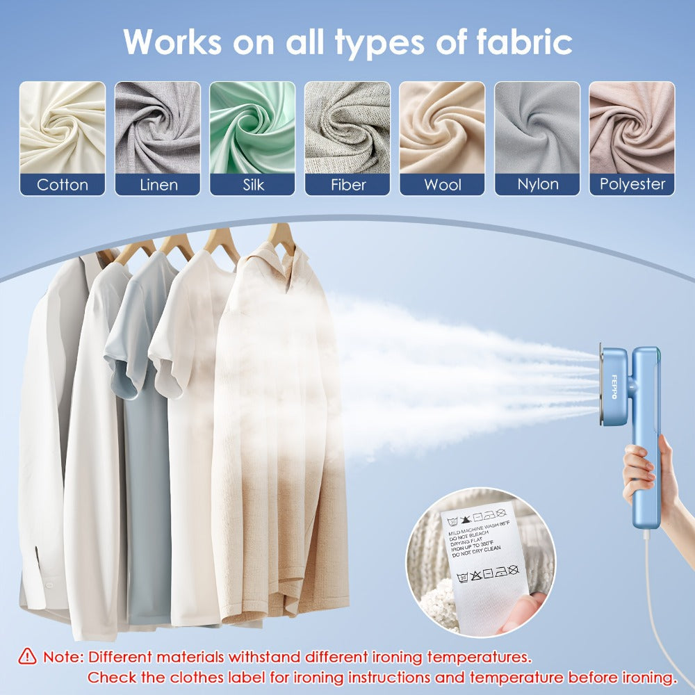 1100W Garment Steamer Handheld Portable Steam Iron 20-Second Rapid Steam 10.14oz Large Water Tank Stainless Steel Panel Wrinkle Remover for All Fabrics Home Travel Clothes Care