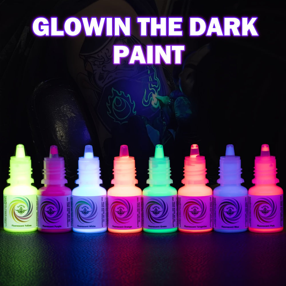 UV Fluorescent Tattoo Ink Set 8 Colors ¨C Professional Long-Lasting Blacklight Tattoo Pigment for Body Art, Permanent Makeup & DIY Tattoo ¨C Vibrant Neon Violet Glow Ink