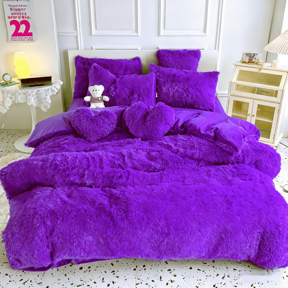 Velvet Duvet Cover Set Fluffy Plush Bedding Minimalist Solid Color, Carved Velvet Quilt Cover with Pillow Shams, Soft Cozy Bedroom Essentials Twin Full Queen King, Black Beige Grey Pink Purple Blue Red Yellow