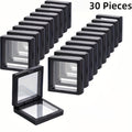 3D Floating Jewelry Display Box Bulk Set | Black Plastic Frame Clear Acrylic Panel Fabric-Lined Organizer for Jewelry Coins Collectibles ¨C Secure Clasp Closure ¨C 30 or 60 Pieces