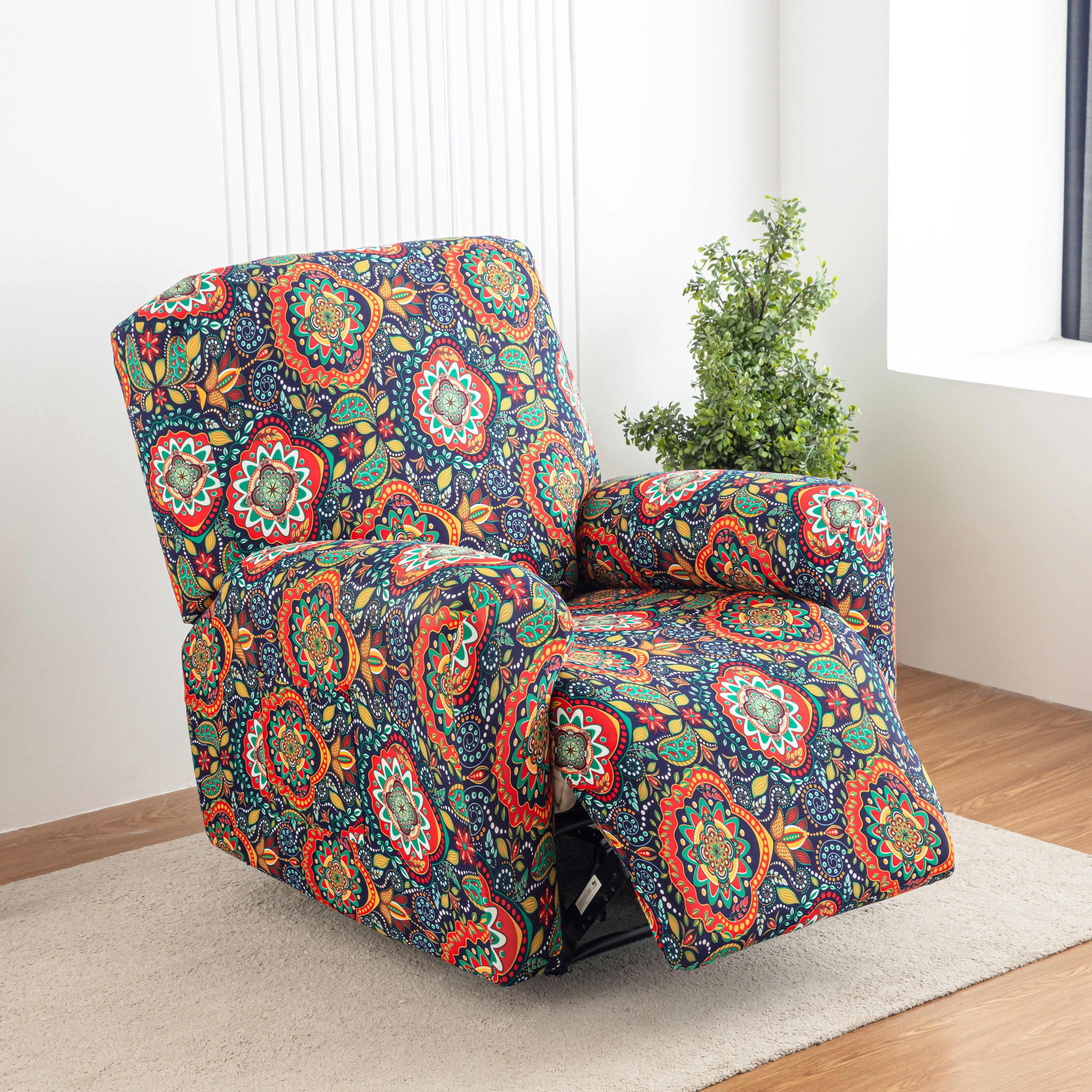 Tie Dye Lounge Chair Cover Set of 4 High Elasticity with Side Pockets Printed Stretch Chair Slipcover Pet Friendly for Bedroom Office Living Room Holiday Decor