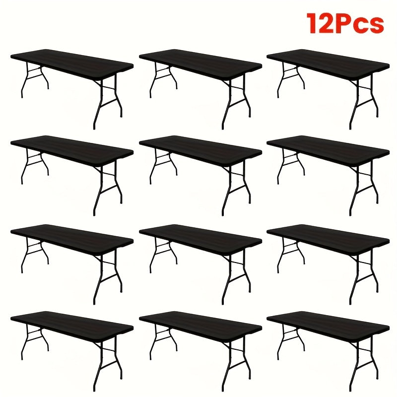 Stretch Table Covers 6Ft Washable Elastic Rectangle Tablecloth for Parties Weddings Picnics Camping, Spandex Polyester Blend, Fits Standard 6 Foot Tables, Set of 3 6 9 or 12, Black White Blue