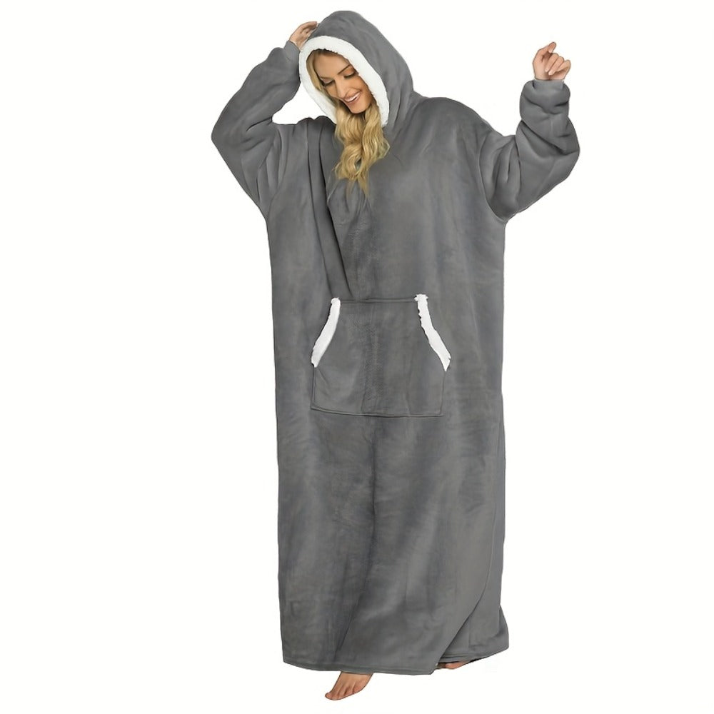 Wearable Blanket Hoodie - Oversized Extra-Long Ultra-Soft Acrylic Hooded Blanket for Adults, Warm Cozy TV Watching Winter Gift for Christmas Valentine's Day
