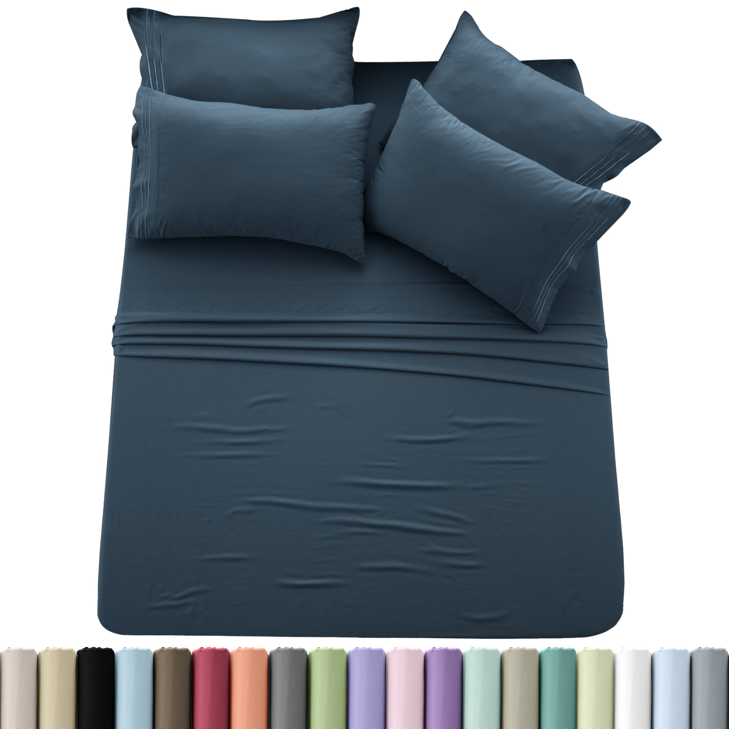 Brushed Microfiber Sheet Set 6pcs ¨C Soft Fade-Resistant Bedding 20 Colors Twin Twin XL Full Queen King Cal King Fitted Flat Pillowcases