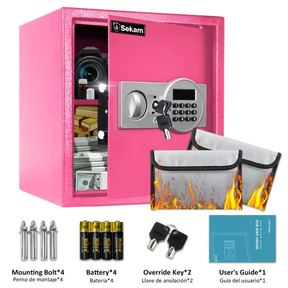 Fireproof Home Safe Box with Digital Keypad and Key Lock Heavy Duty Steel Security Safe for Money Documents Valuables Jewelry Passports 0.23 0.8 1.5 2.2 Cubic Feet Multiple Colors with Cash Bag