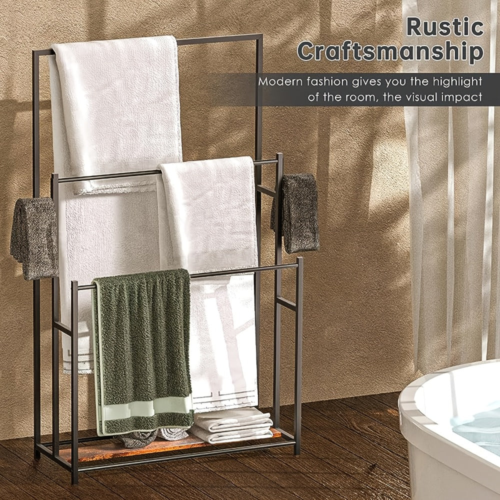 Towel Rack Freestanding 47 Inch Tall 3-Tier Floor Standing Towel Holder for Bathroom Bedroom Pool Outdoor - Oversized Bath Towel Drying Stand for Blankets Quilts Beach Towels Hot Tub Gym