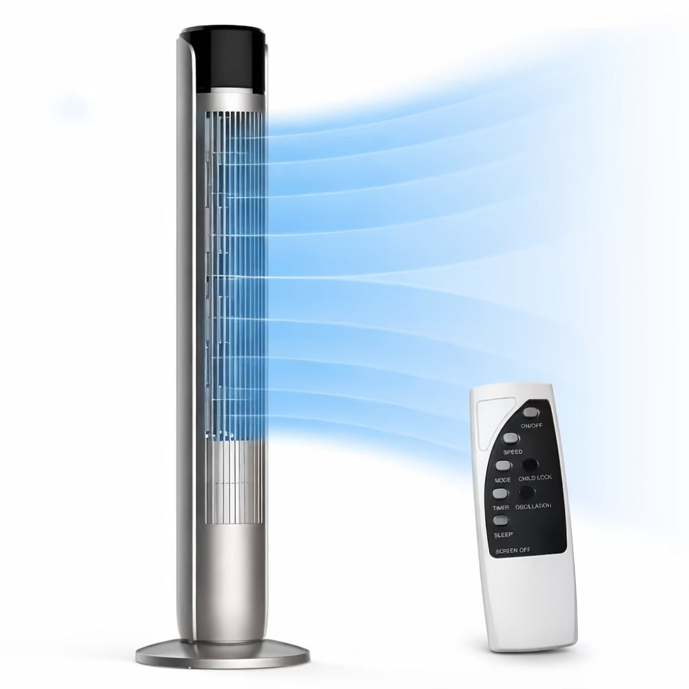Bladeless Tower Fan 36 Inch | Remote Control, 5-Speed Settings & 4 Operating Modes, Whisper-Quiet 28dB, 12-Hour Timer, Oscillating Standing Fan for Home, Bedroom & Office ¨C Titanium Gray & Black