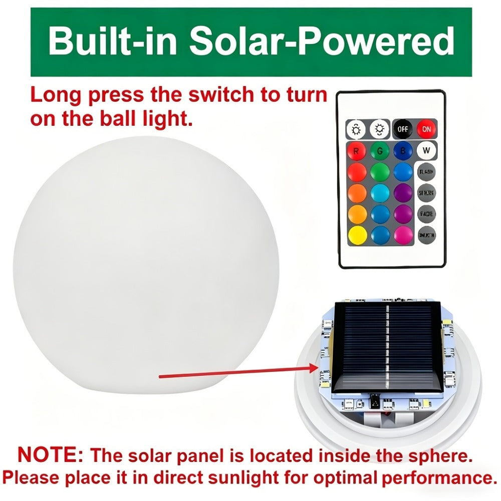 Solar Globe Lights Outdoor 8 Inch RGB Color Changing 16 Colors Remote Control Waterproof Garden Ball Light for Patio Yard Lawn Pool Pathway Party Decor