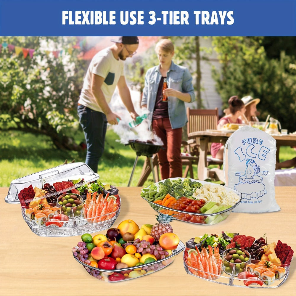 Appetizer Serving Tray with Ice Tray & Flip Lid ¨C 15 Inch Round Chilled Condiment Serving Platter, BPA-Free Plastic Veggie Dip Bowl, Dishwasher & Freezer Safe Party Snack Tray