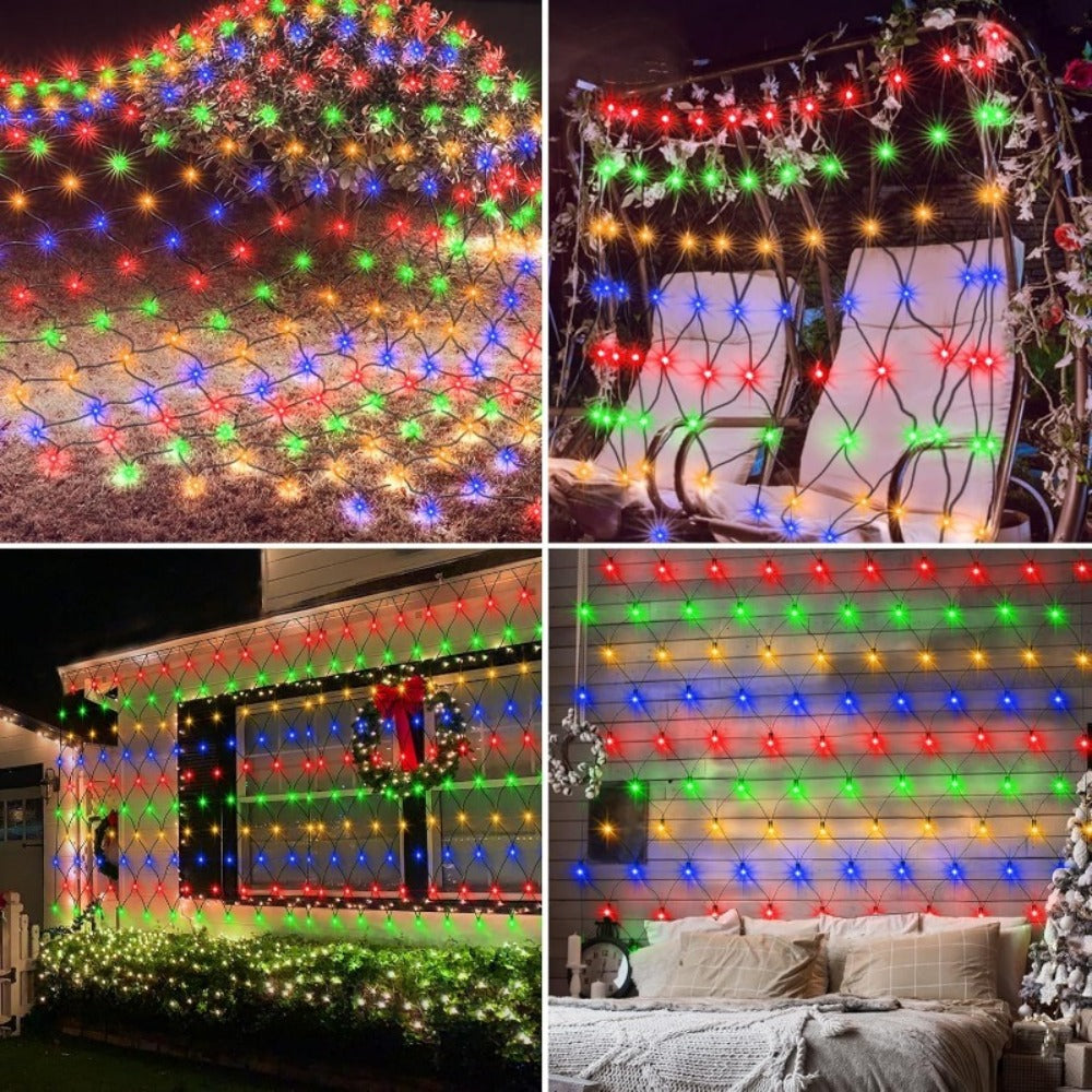 Solar Net Lights Outdoor 11.8ft x 5ft | 100 200 360 LED Mesh Bush Lights Auto On Off | Solar Powered Garden Fairy Lights for Tree Fence Backyard Decor Warm White White RGBY