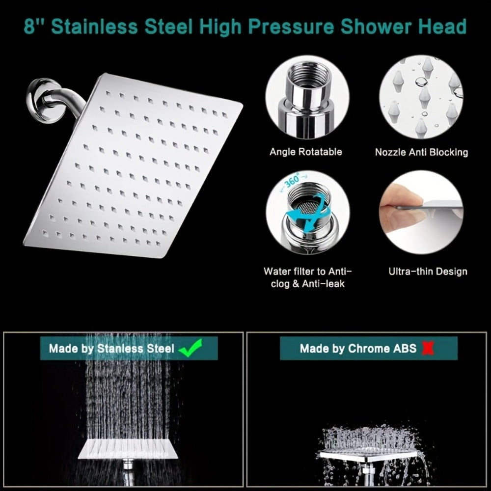 Rainfall Handheld Shower Combo 9-Setting ¨C High Pressure 11¡± Extension Arm Leak-Proof Wall Mount 8 10 12 Inch Chrome Black