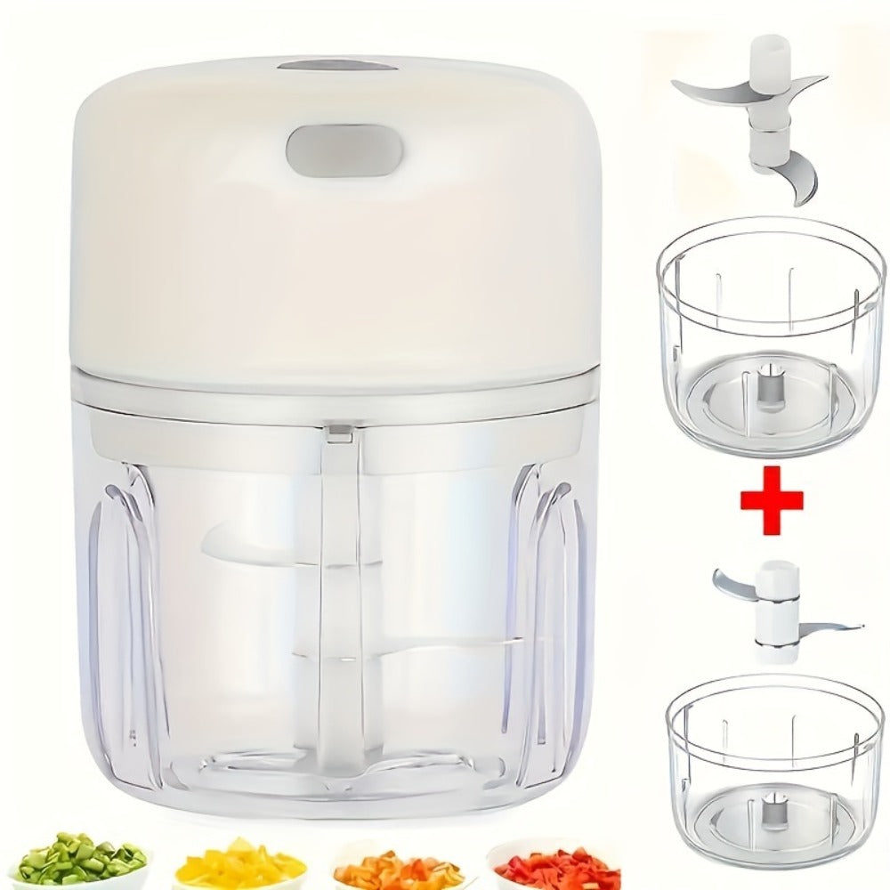 Mini Electric Garlic Chopper USB Rechargeable - Electric Food Chopper & Masher, Portable Garlic Crusher for Meat, Onion, Ginger & Herbs, 250ML / 8.45oz Kitchen Gadget in White, Green & Pink