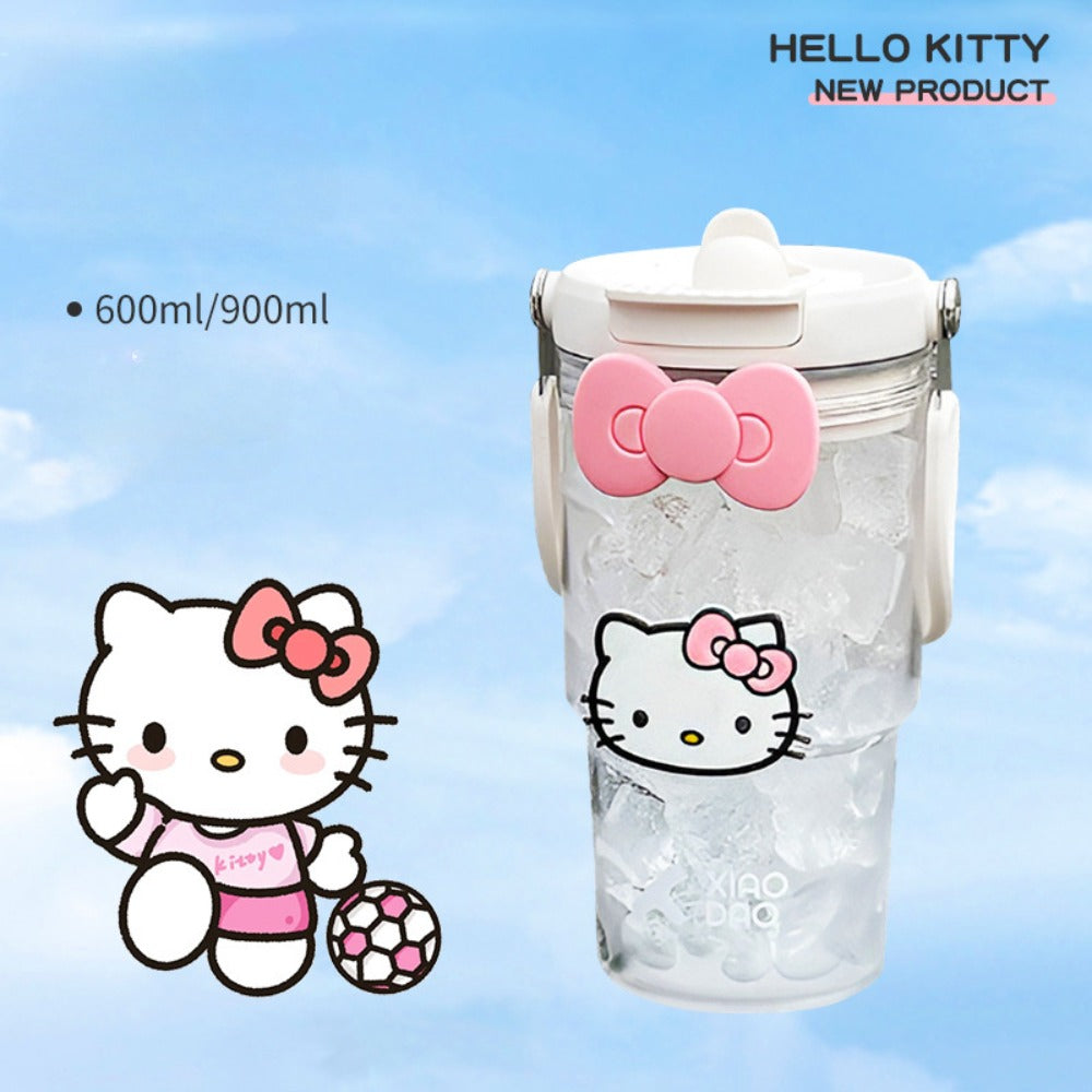 Hello Kitty Water Bottle with Straw 30 Oz ¨C Large Capacity Cartoon Tumbler for Women & Girls ¨C Portable Outdoor Sports Cup with Bow & Sticker ¨C Cute Kawaii Plastic Drinkware Gift