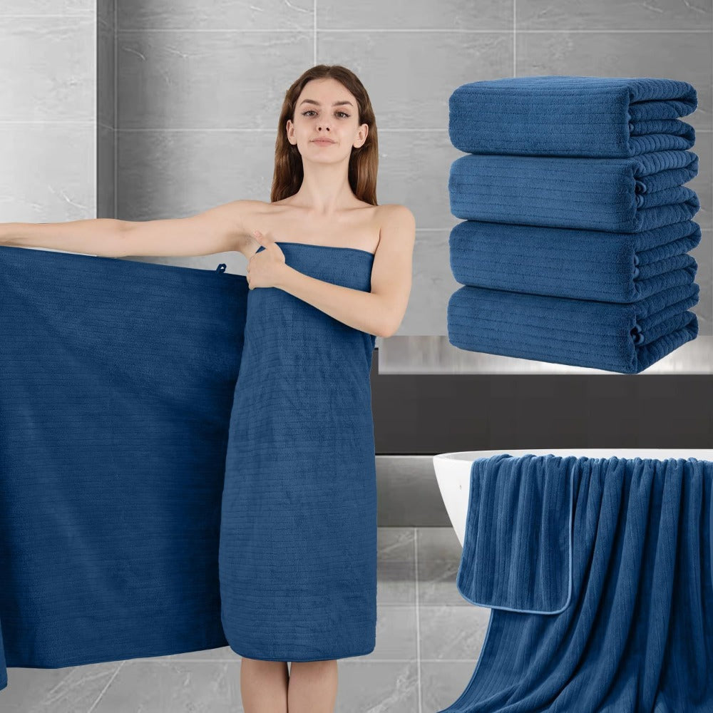 Extra Large Bath Sheet Set 4 Pack 35x70 Inch - Ultra Soft Fluffy Premium Microfiber Highly Absorbent Quick Dry Oversized Shower Towel | Grey Navy Blue Pink Black Multi | Bathroom Hotel Spa Gift