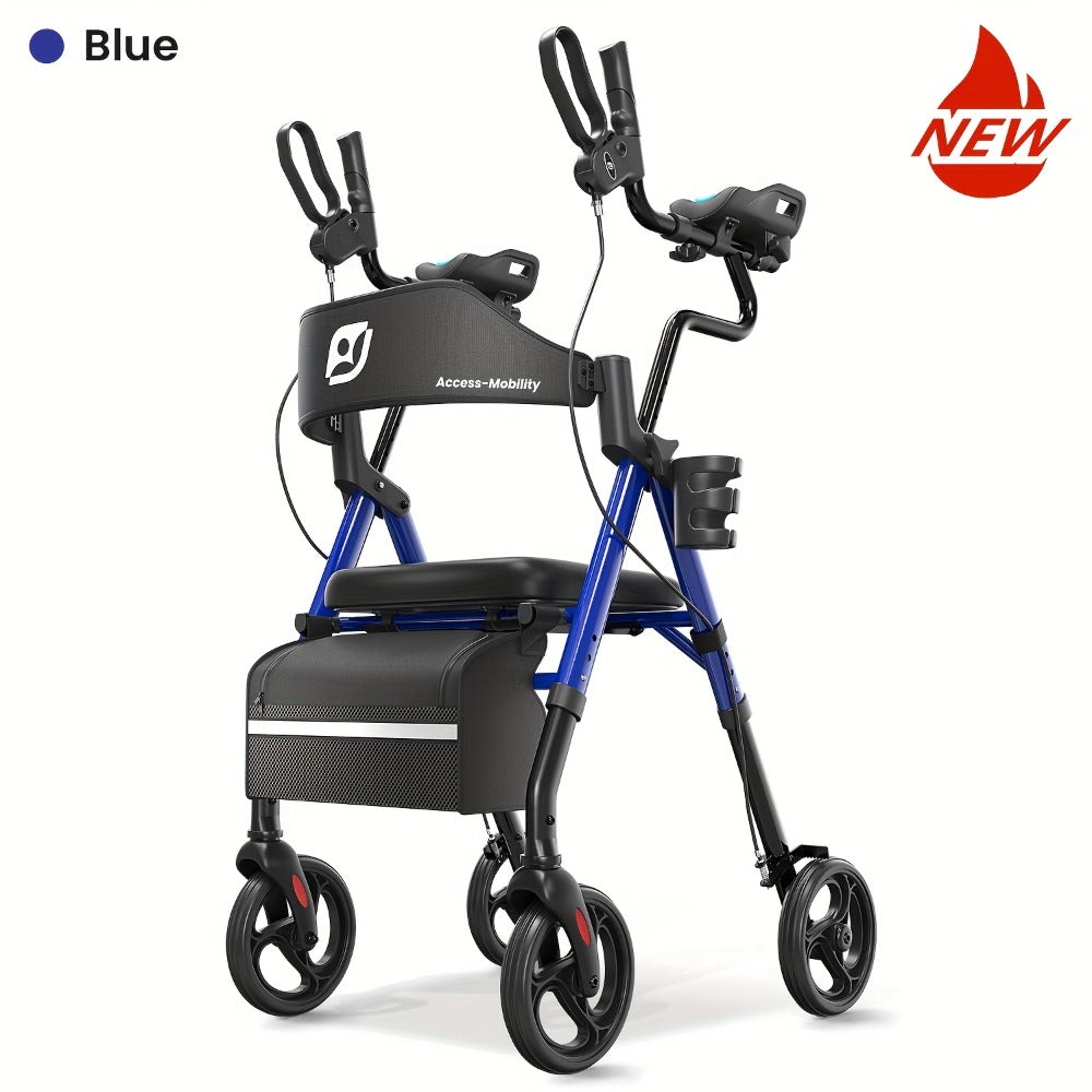 Rollator Walker for Seniors Foldable with 8-Inch Big Wheels, Durable Aluminum All-Terrain Rolling Walker with Ergonomic Backrest & Dual Adjustable Height, Upright Walker Option Available for Elderly