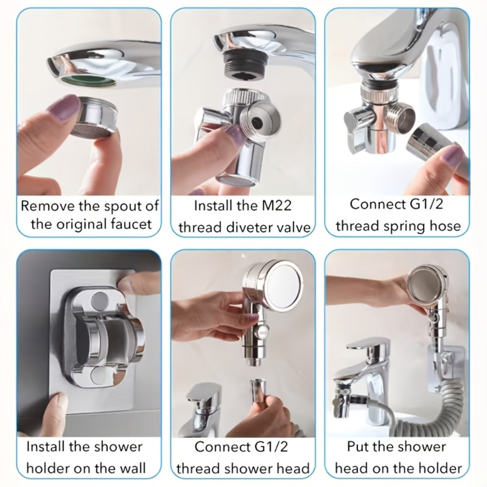 Faucet Extender Pull-Out Retractable Showerhead for Washbasin - Hot & Cold Compatible Hair Washing Sink Sprayer, Basin Extension Attachment for Bathroom Sink, 1-Speed & 3-Speed Options