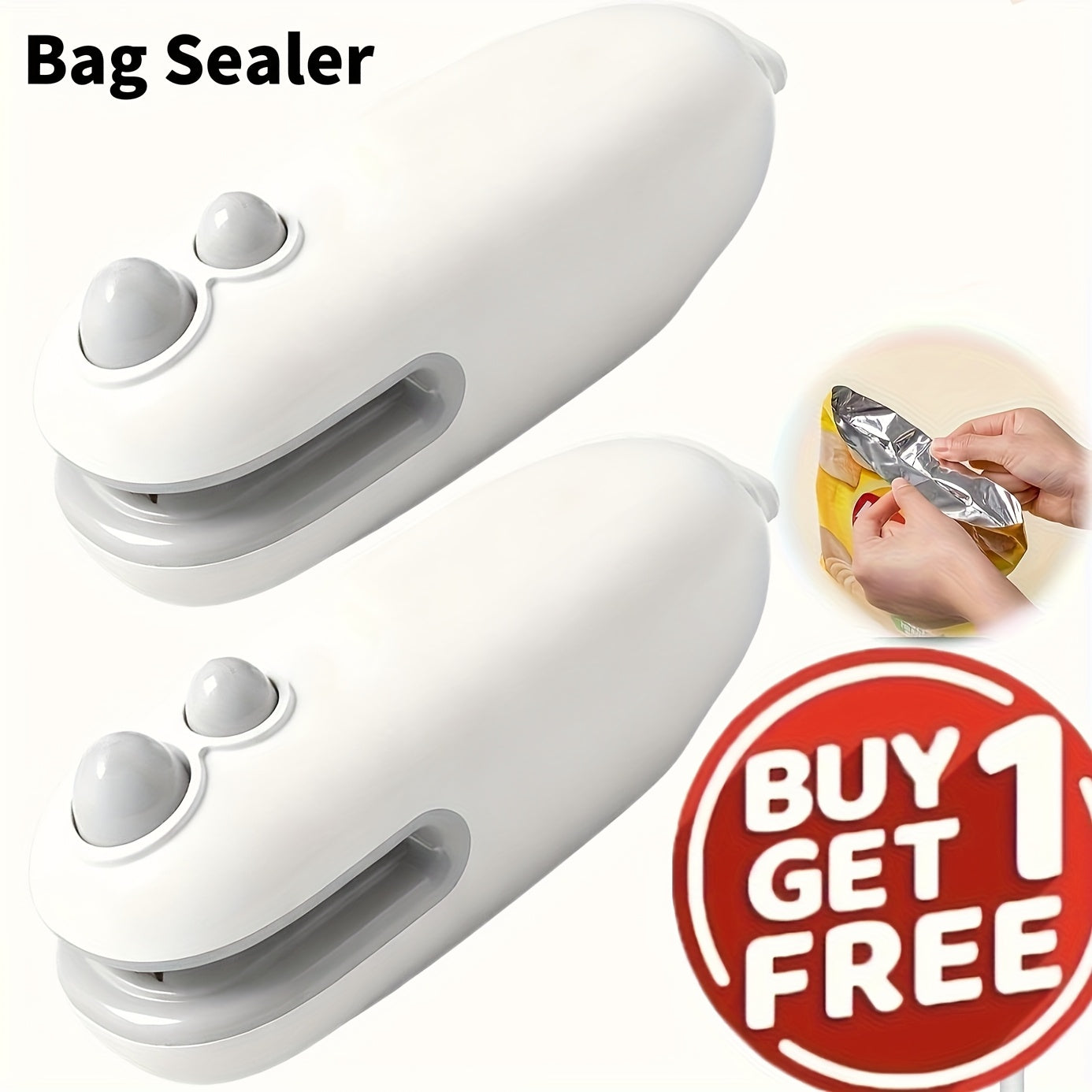 Mini Bag Sealer 2-Pack USB-C Rechargeable 2-in-1 Heat Seal with Cutter ¨C Magnetic Storage Bag Resealer for Plastic Snack Food Bags | Airtight Freshness Keeper Portable Kitchen Gadget White