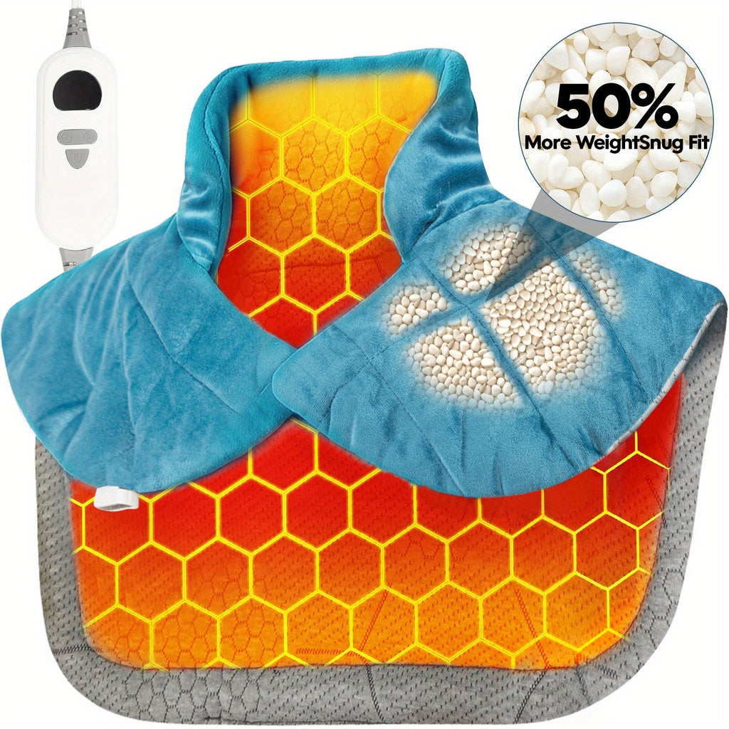 Heating Pad for Neck & Shoulders ¨C 130W Graphene Weighted Electric Pad, 6 Heat Settings, 4 Timers, Auto Shut-Off, Machine Washable