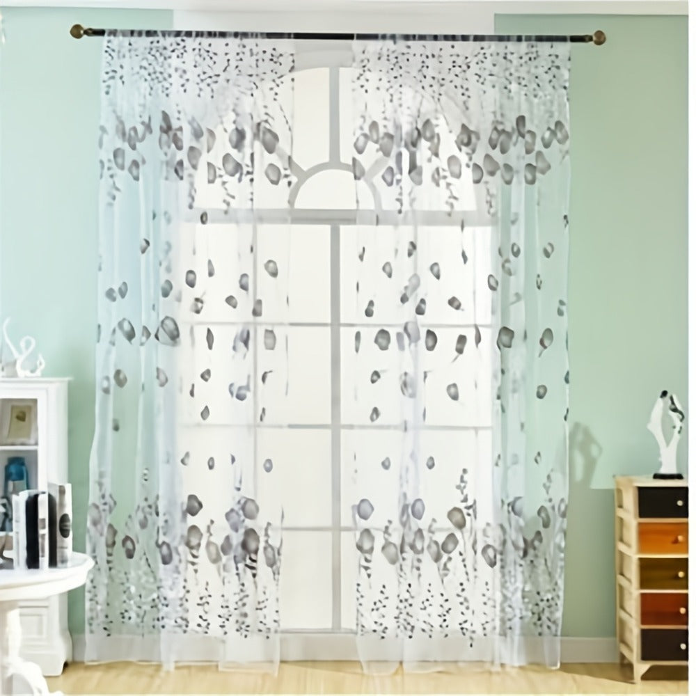 Sheer Tulip Curtains 79 Inch Length - 2 Panels Set Spring Flower Print Chiffon Window Drapes for Living Room Bedroom Balcony Rod Pocket