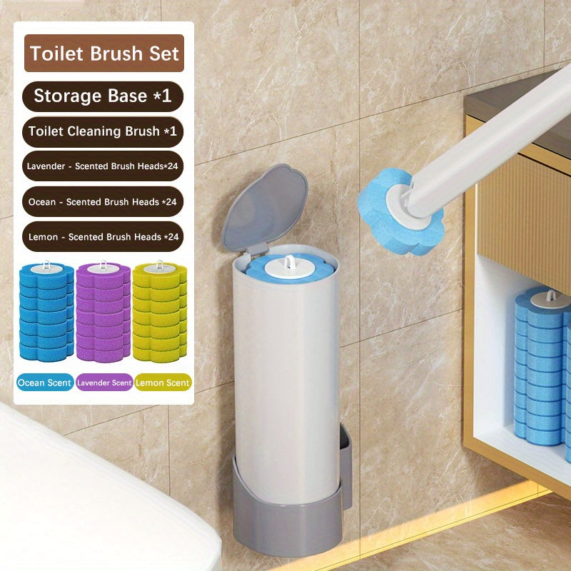 Disposable Toilet Brush Set with Replacement Brush Heads Wall Mounted or Floor Standing Bathroom Cleaning Brush Kit Hygienic No-Touch Design 19 25 31 37 49 Piece Set or Heads Only Options