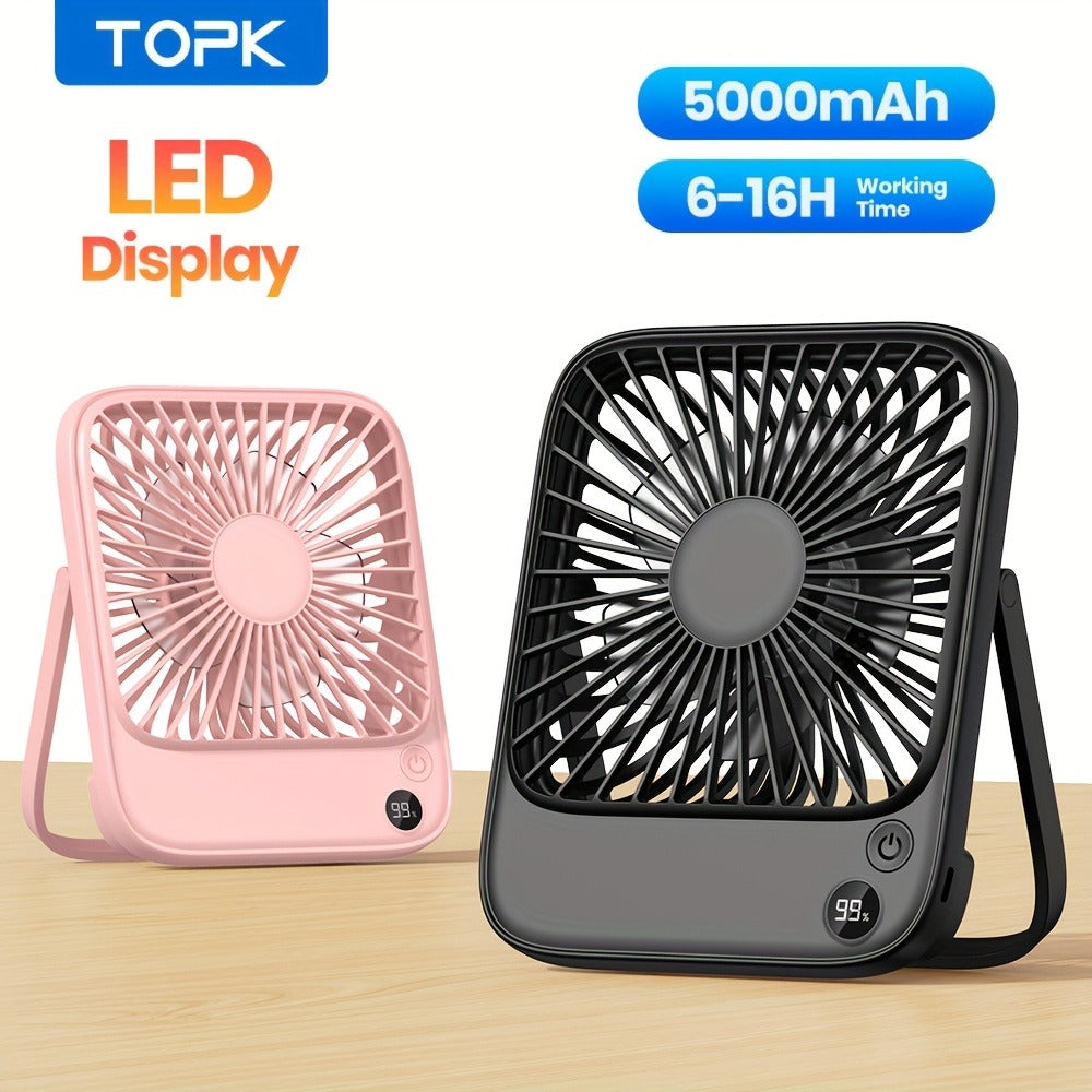 USB Desk Fan Battery Operated | 2000mAh & 5000mAh Rechargeable Mini Personal Fan, 4-Speed Adjustable, 180¡ã Tilt & Foldable, Ultra-Quiet Strong Airflow for Office, Bedroom & Desktop Use ¨C Black, Pink, White