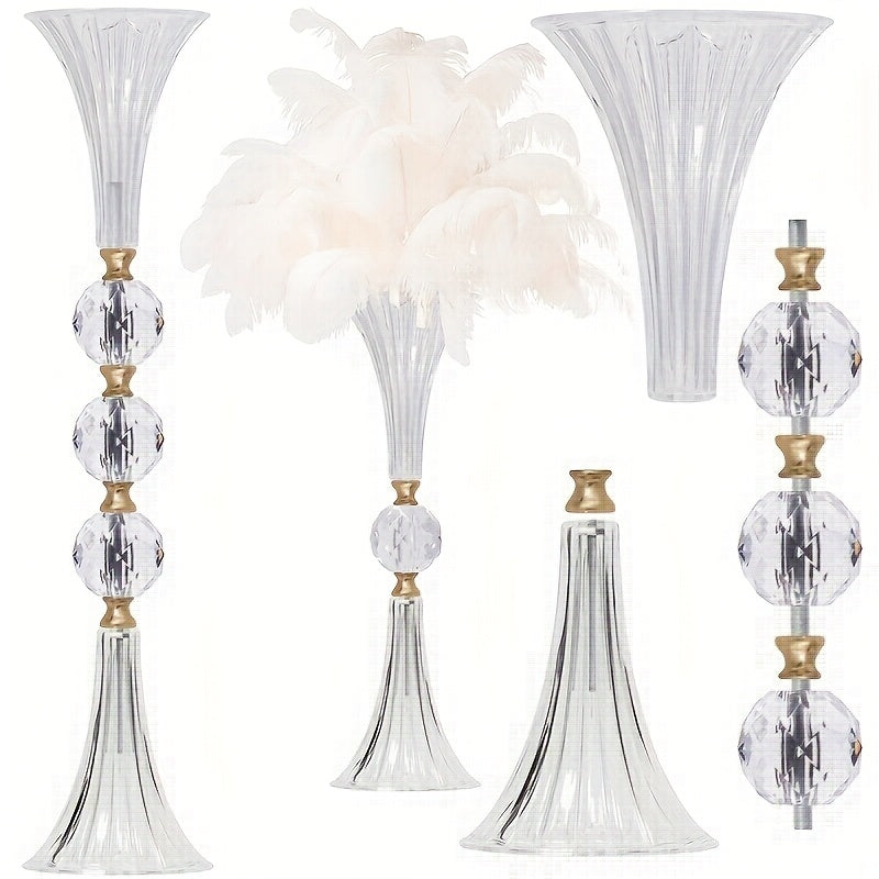 Tall Acrylic Vases 2-Pack ¨C 24.8 Inch Clear Ribbed Floor Vase with Gold Rim, Transparent Crystal Flower Stand for Wedding Centerpiece, Bridal Shower, Bohemian Decor & Home Living Room