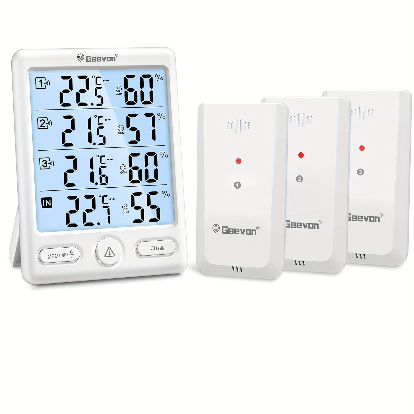 Indoor Outdoor Thermometer Wireless with 3 Remote Sensors - Digital Hygrometer Temperature Humidity Monitor, 200FT Range, Large Display, Backlight, Low Battery Alarm, High Accuracy, Black or White