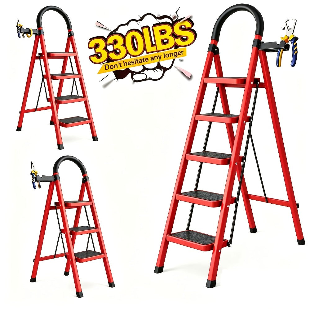Folding Step Ladder with Anti-Slip Pedals & Handrail ¨C 2/3/4/5 Step Stool for Adults, Sturdy Steel, Lightweight Portable, Non-Slip Feet, Rust-Resistant, Foldable for Home Kitchen Office Bedroom Use