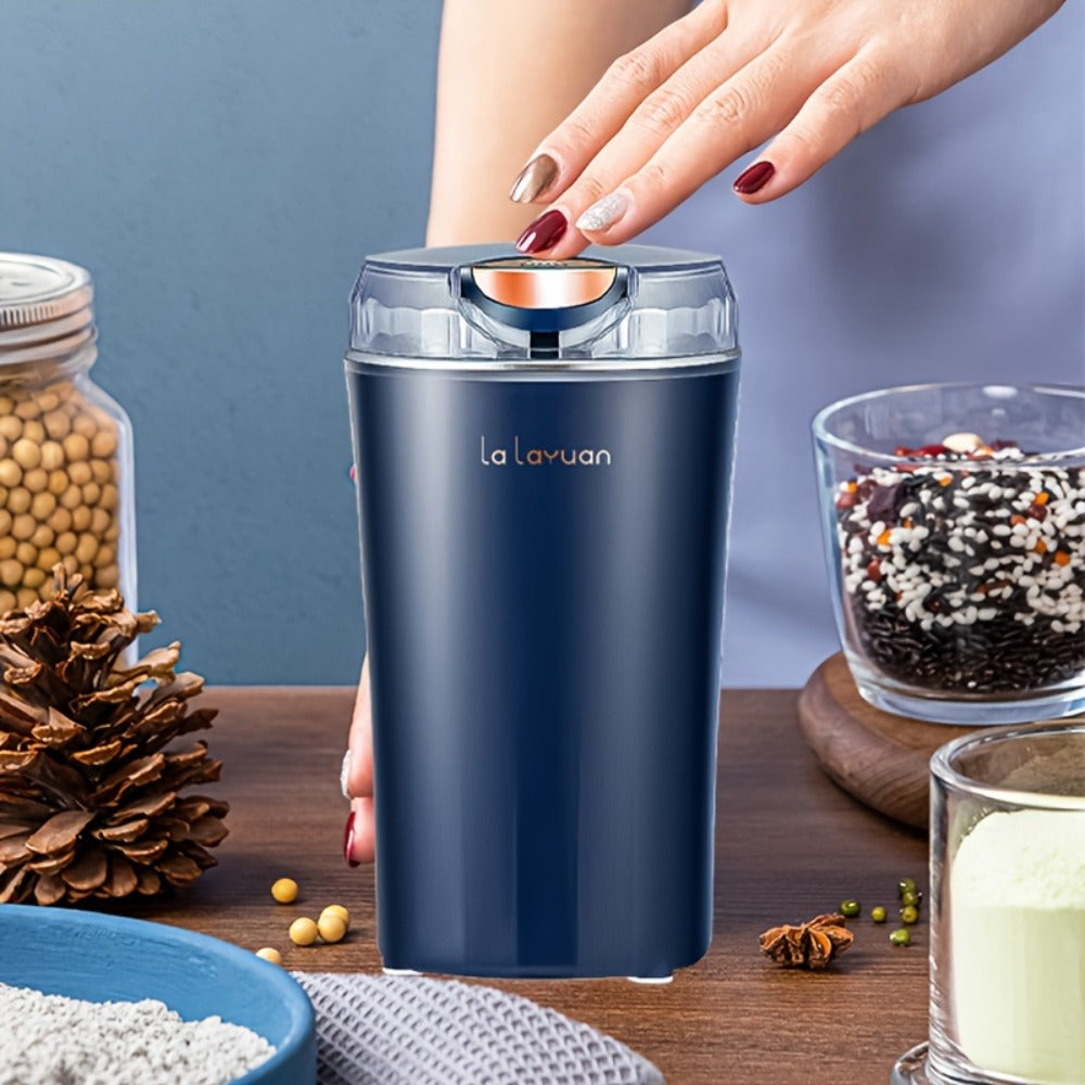 Electric Coffee Grinder 200W | Quiet Spice Grinder | 80g Large Capacity 12 Cups | 304 Stainless Steel Blade | One-Touch Operation | Grinds Coffee Beans Spices Nuts Grain | Blue Black