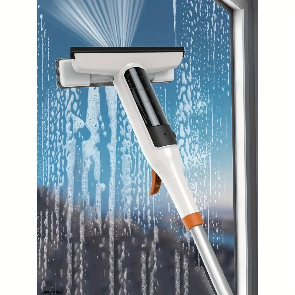 3-in-1 Glass Cleaning Kit with Durable Metal Pole & Scraper, Window Cleaner Tool for High Windows Shower Doors Car Windshields, Home Glass Cleaning Squeegee Set
