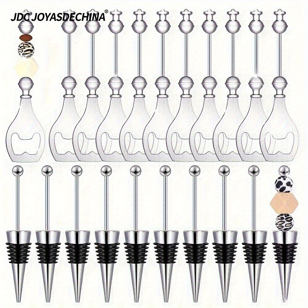 Beadable Beer Bottle Opener Set Bulk Decorative Beaded Wine Stopper Reusable DIY Party Gift for Wedding Bar Festival 10 or 20 Pieces