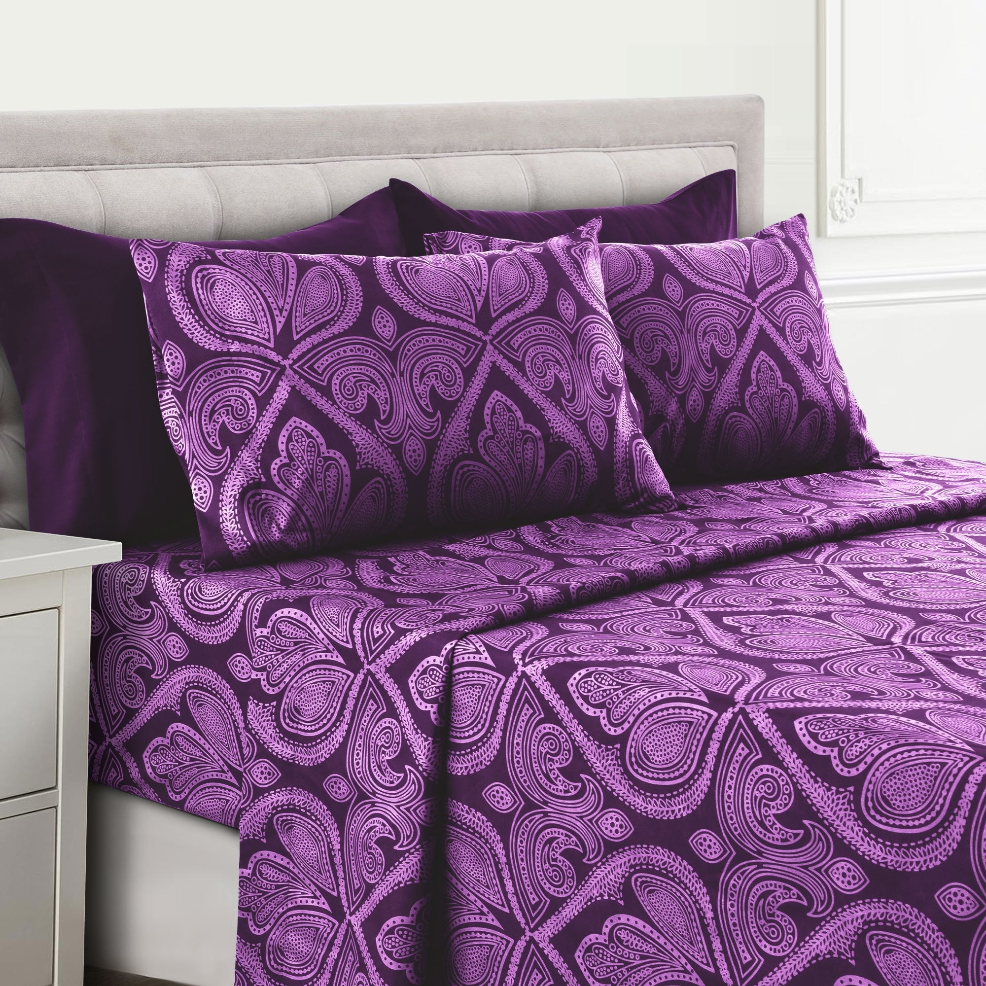 Paisley Bed Sheet Set 4 6 Piece 100% Brushed Microfiber Deep Pocket Fitted Sheet Soft Wrinkle Free Cooling Breathable Twin Full Queen King Cal King
