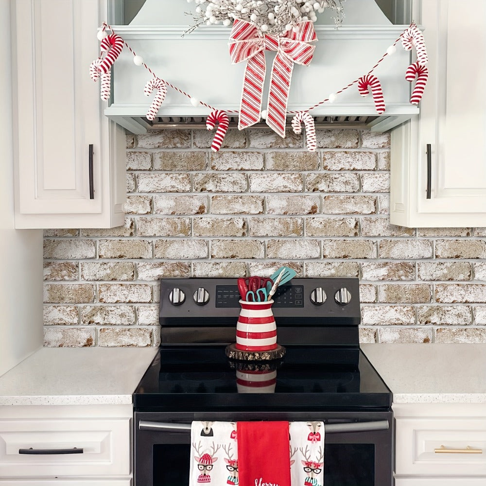 Peel and Stick Brick Wall Panels 3D Faux Brick Tiles 20 Sheets - Self-Adhesive PVC Realistic Texture, No Grout Needed, Waterproof & Heat Resistant for Kitchen Backsplash Fireplace Living Room Bedroom