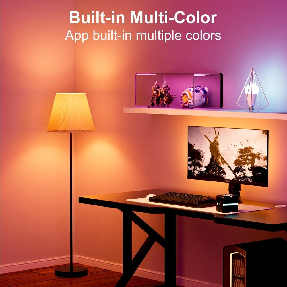 Smart Light Bulbs RGBCW Color Changing A19 E26 9W 800LM WiFi Bluetooth LED Bulb Compatible with Alexa Google Home 16 Million Colors Music Sync Dimmable for Bedroom Living Room Party Halloween Decor 2 4 6 Pack