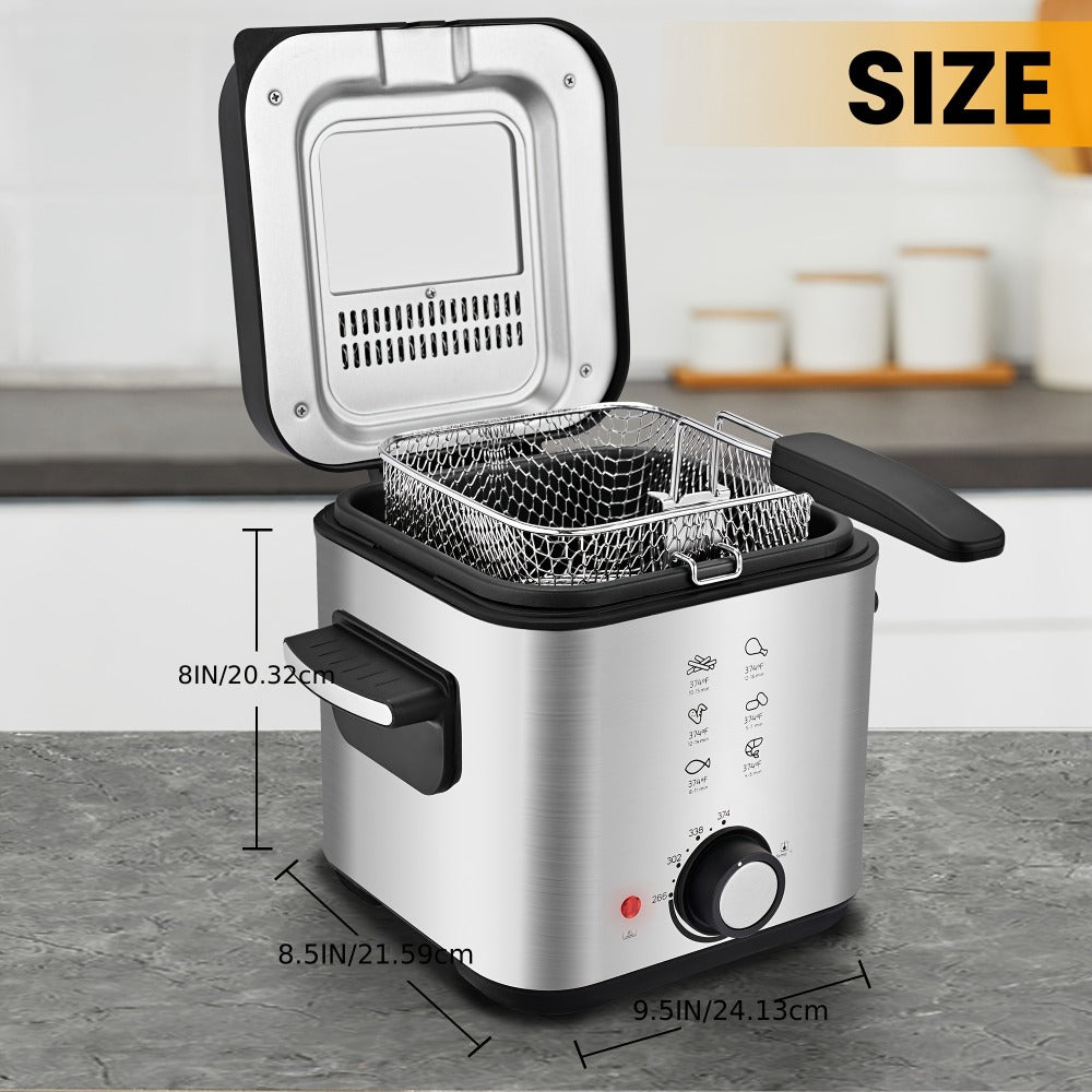 Deep Fryer with Basket 1500W | Adjustable Temperature, Removable Lid & Non-Stick Interior Pot, Viewing Window, Dishwasher-Safe Basket for Home Electric Frying ¨C 1.5L & 2.5L Options, Black