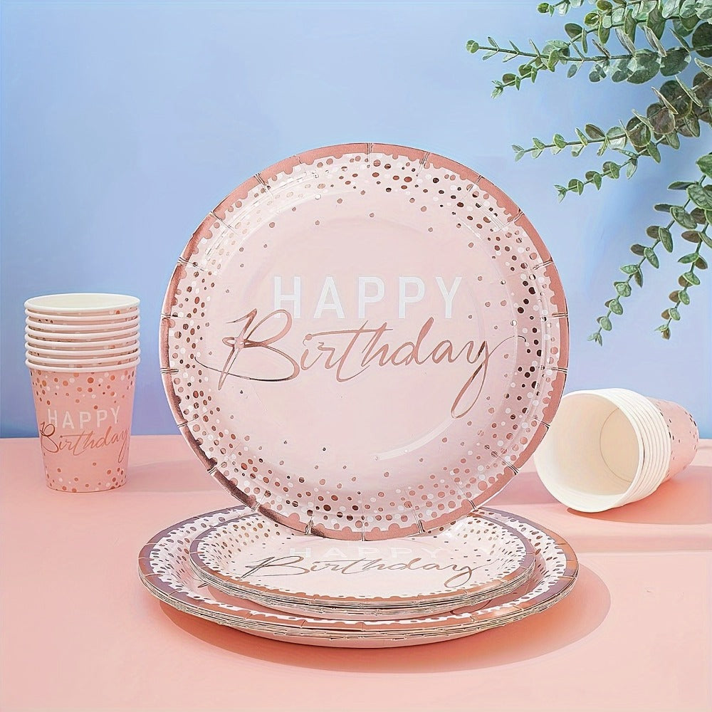 Birthday Party Plates and Napkins Set 175pcs Pink Rose Gold Disposable Tableware Forks Knives Spoons Serves 25 Guests Girl Birthday Party Supplies