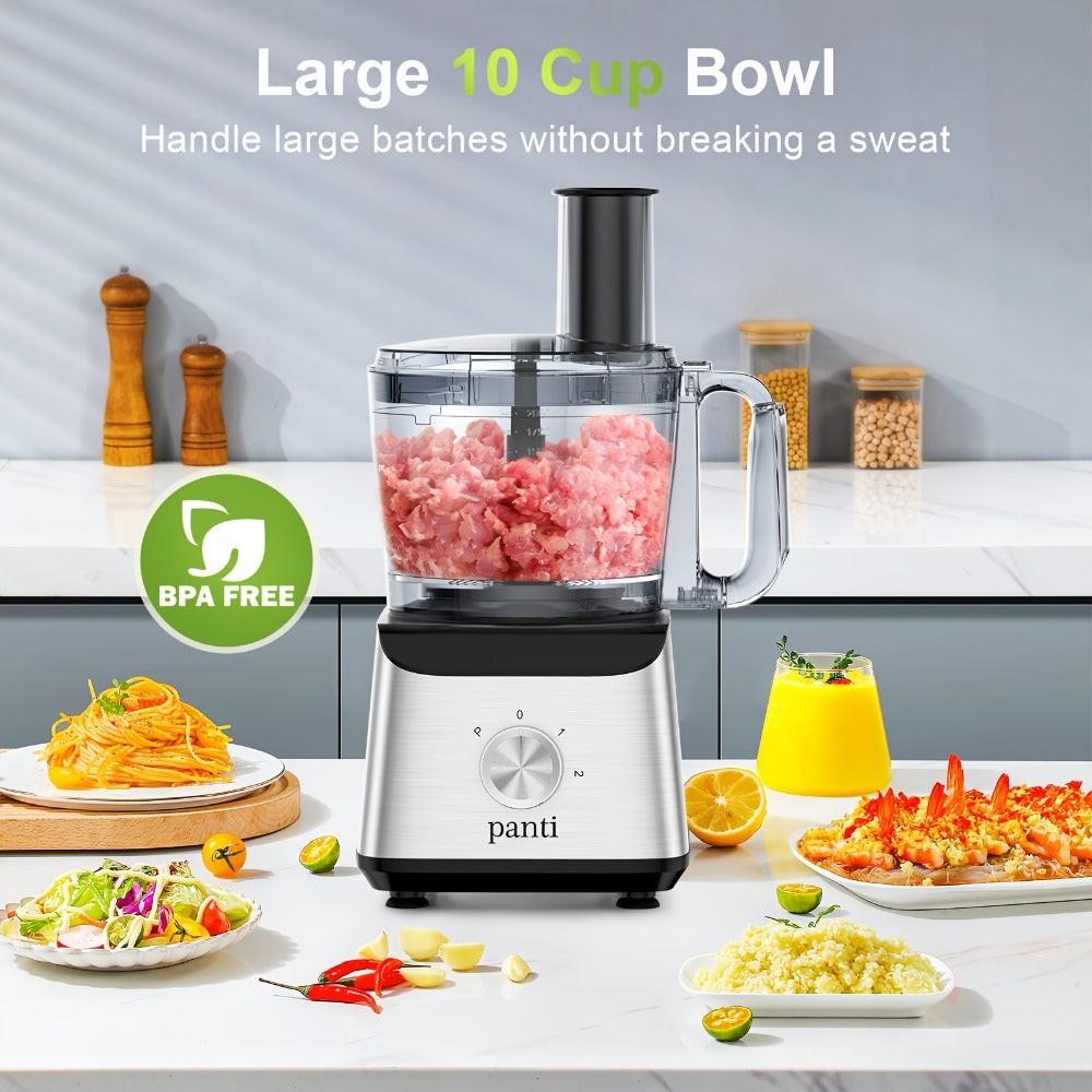 Food Processor 600W 6-in-1 Electric Food Chopper 12-Cup Bowl for Chopping Mincing Dicing Shredding Slicing Puree Dough with Food Chute and Pusher Black Silver