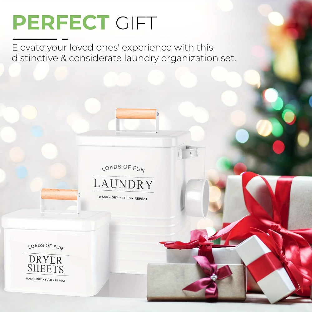 Laundry Pod Container & Dryer Sheet Holder Set with Scoop ¨C Metal Farmhouse Laundry Room Organizer, Detergent Dispenser & Soap Storage