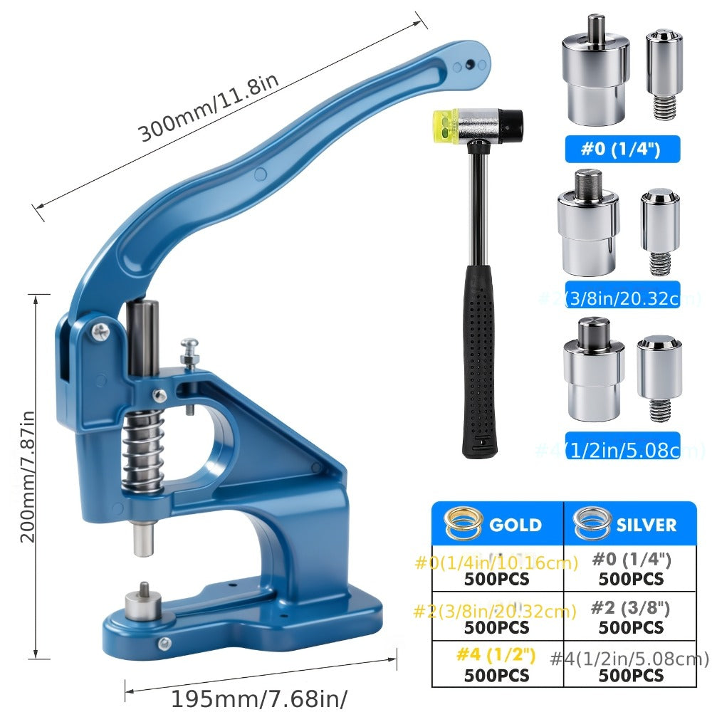Grommet Machine Kit Heavy Duty Eyelet Punch Tool Set ¨C 3 Setting Dies 3 Punching Dies 6mm 10mm 12mm Hand Press with 3000 Silver & Gold Grommets for Fabric Leather Canvas Tarp Crafts