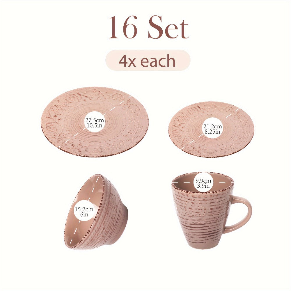 16-Piece Ceramic Dinnerware Set Service for 4 ¨C Stoneware Plates Bowls Mugs Chip Scratch Resistant Dishwasher Microwave Safe Holiday Gift