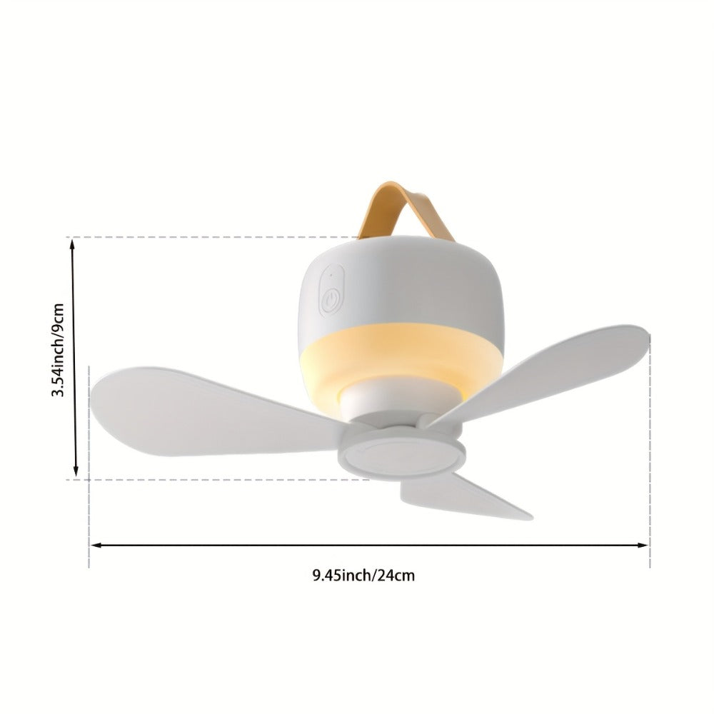 Portable USB Rechargeable Camping Fan with LED Lighting Remote Control Adjustable Detachable Blades Long Battery Life for Outdoor Tent Hiking Travel White