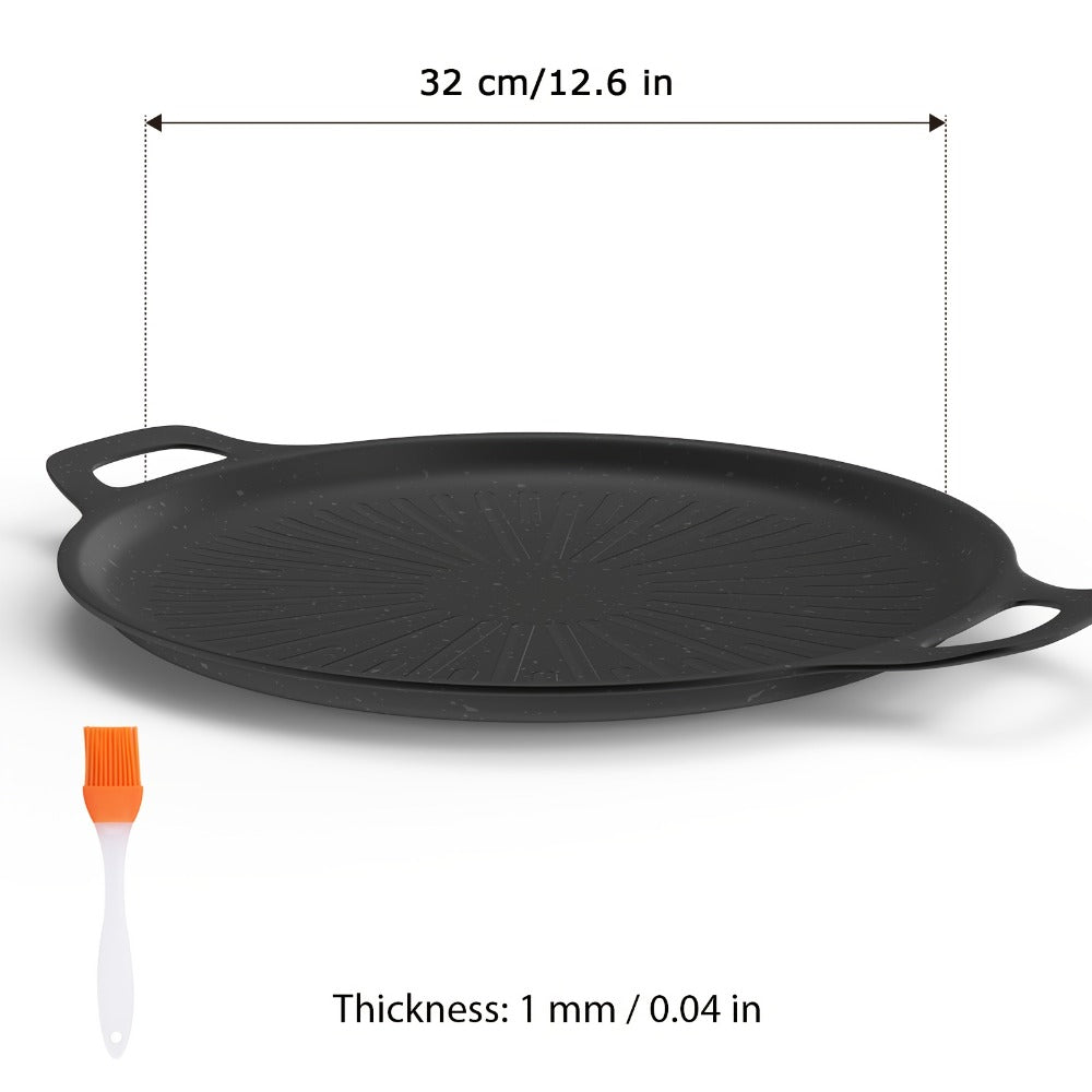 BBQ Griddle Pan Non-Stick with Oil Drain Groove & Double Handles ¨C Multi-Function Grill Frying Pan with Oil Brush for Outdoor BBQ Family Gatherings Indoor Stovetop Cooking | Easy Clean Cookware