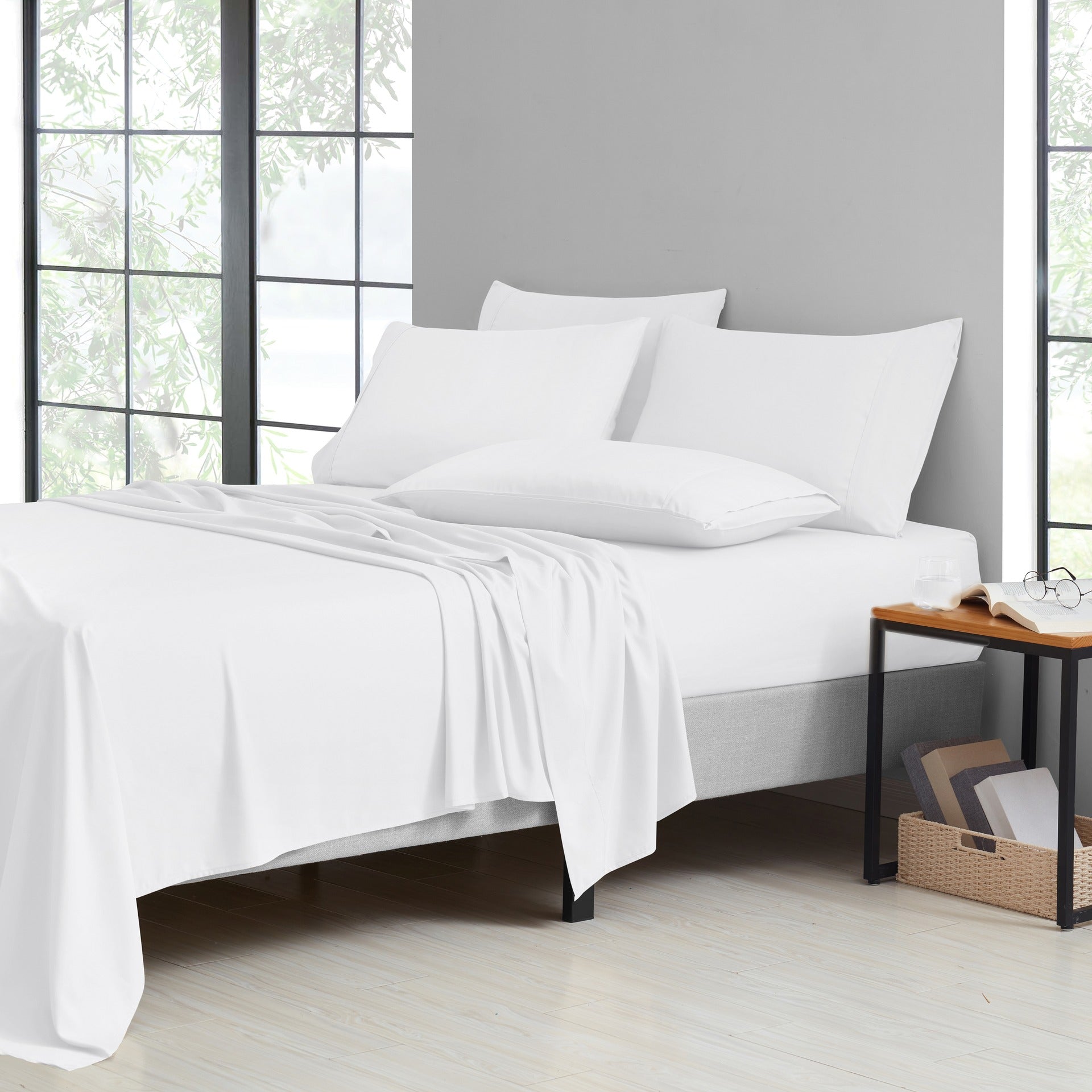 Bamboo Sheet Set 6 Piece Cooling Bed Sheets with Deep 16 Inch Pockets - 2000 Thread Count Microfiber Bamboo Blend Fitted Flat Sheets Pillowcases Twin Full Queen King Cal King