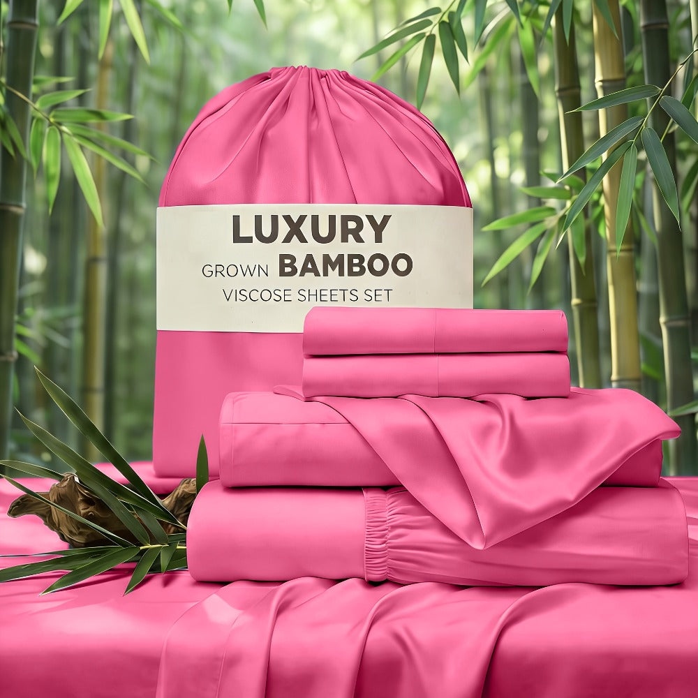 Cooling Bed Sheet Set 4 Piece Bamboo Rayon Deep Pocket Twin Full Queen King Extra Soft Wrinkle Fade Stain Resistant Hotel Luxury Pillowcase Bedroom Decor