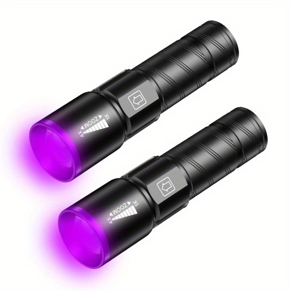 UV Blacklight 2 Pack Rechargeable Portable | Adjustable Brightness & Zoom Ultraviolet Lamp | Scorpion Detection Pet Urine Stain Finder Nail Polish Resin Curing Fluorescent