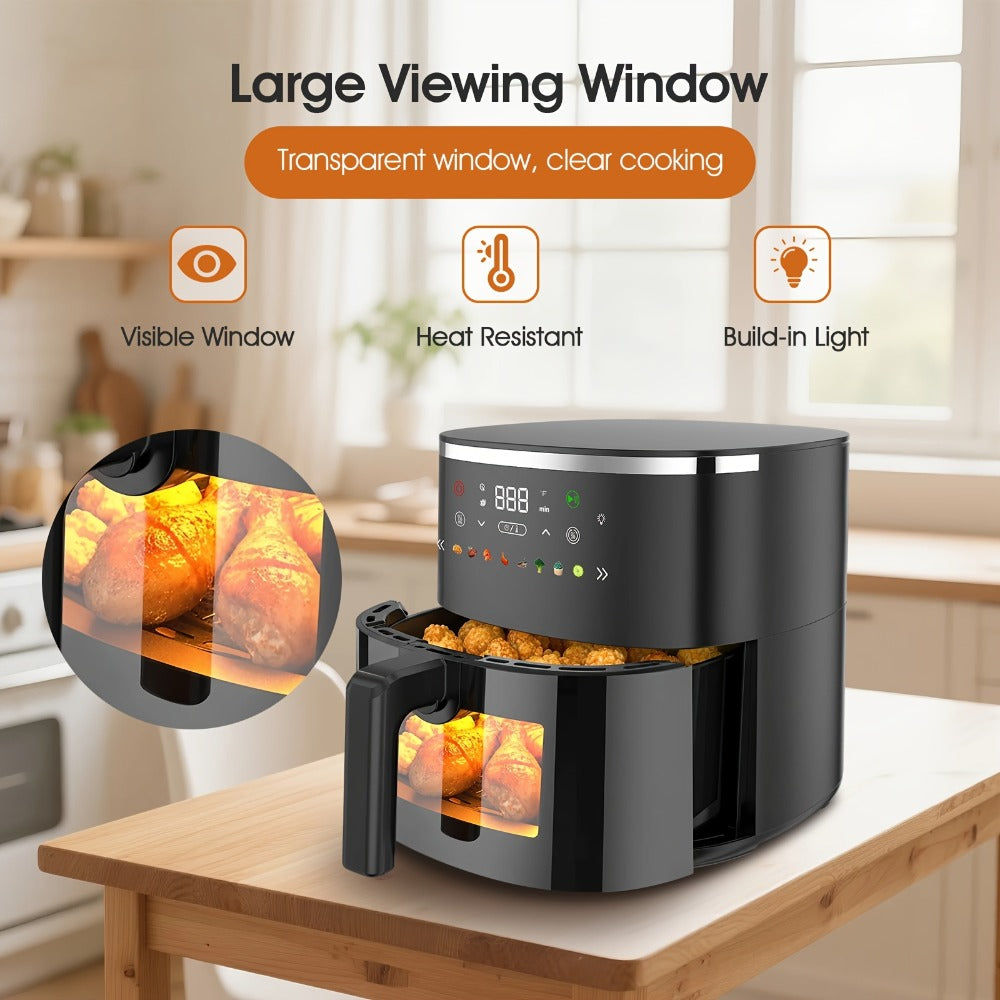 Air Fryer 6QT with 8 Preset Functions, Visible Window, Adjustable Temperature & Timer ¨C Large Capacity Oil-Free Cooker for Crispy Fries, Chicken, Vegetables & More, Easy to Clean Home Kitchen
