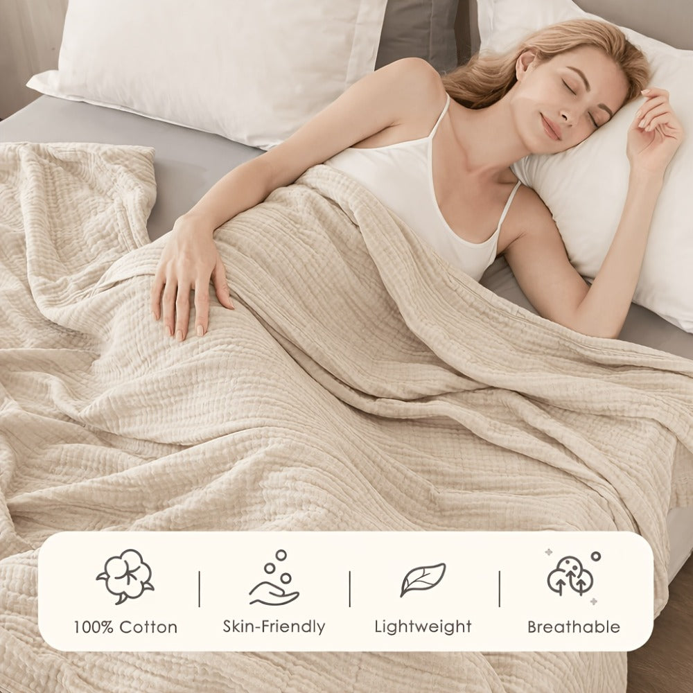Muslin Blanket 100% Cotton 6-Layer ¨C Breathable Soft Gauze Throw for Couch & Bed, All Season, Machine Washable, 13 Colors, 5 Sizes