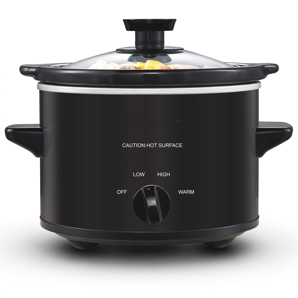 Mini Slow Cooker 1.5QT & 2.0QT with Adjustable Temperature Ceramic Crock & Dishwasher Safe Glass Lid ¨C Small Slow Cooker for Sauces Dips Soups Stews, Stainless Steel & Black