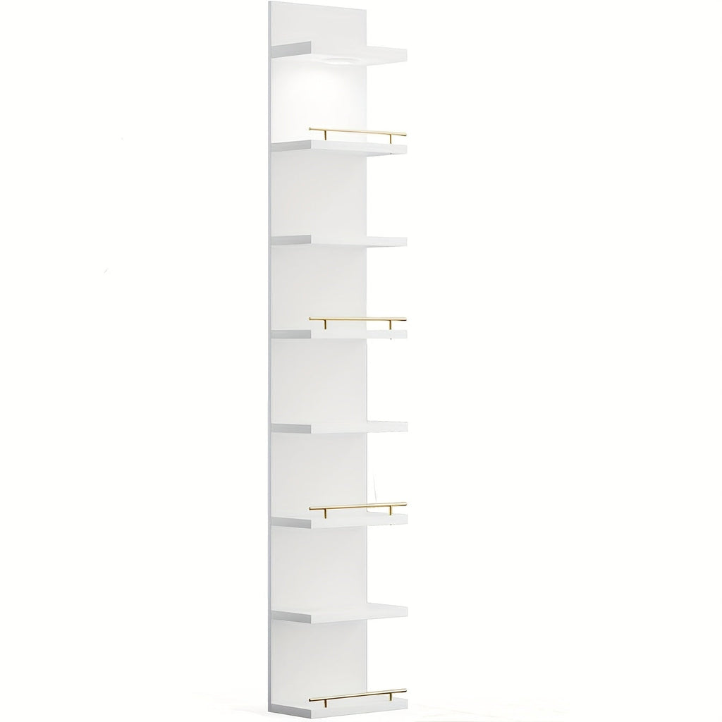 Floating Wall Shelves with LED Light - 6 & 8 Tier Wall Mounted Display Shelf Unit with Anti-Slip Rails for Bedroom, Living Room, Bathroom, Office & Dorm - Modern Space Saving Shelf (Black / White)